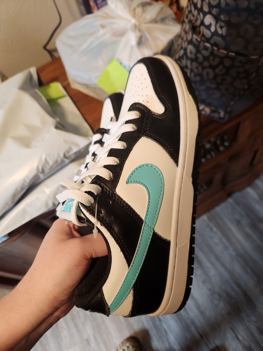Nike Dunk Low-style Black White Teal Swoosh Sneakers